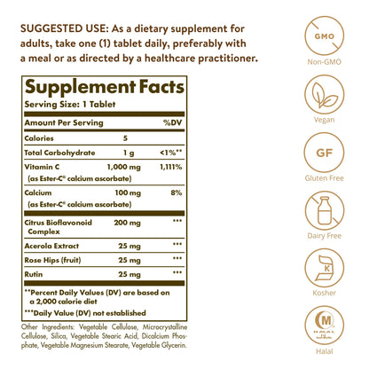 Solgar Ester-C Plus 1000 mg Vitamin C – 60 Tablets | Gentle on Stomach, Immune Support