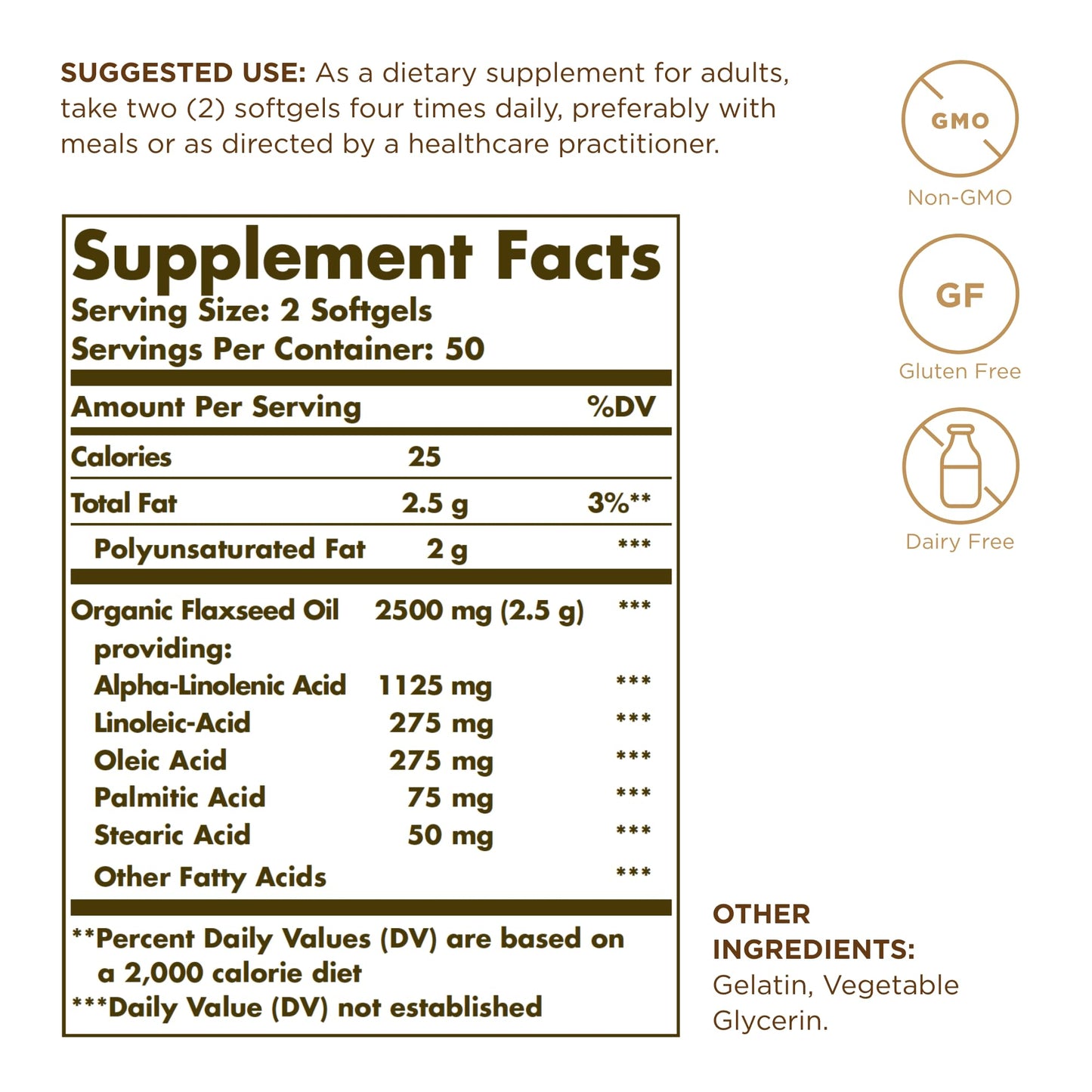 Solgar Flaxseed Oil 1250 mg - 100 Softgels, 3-Pack | Omega-3 ALA | Non-GMO, Gluten Free