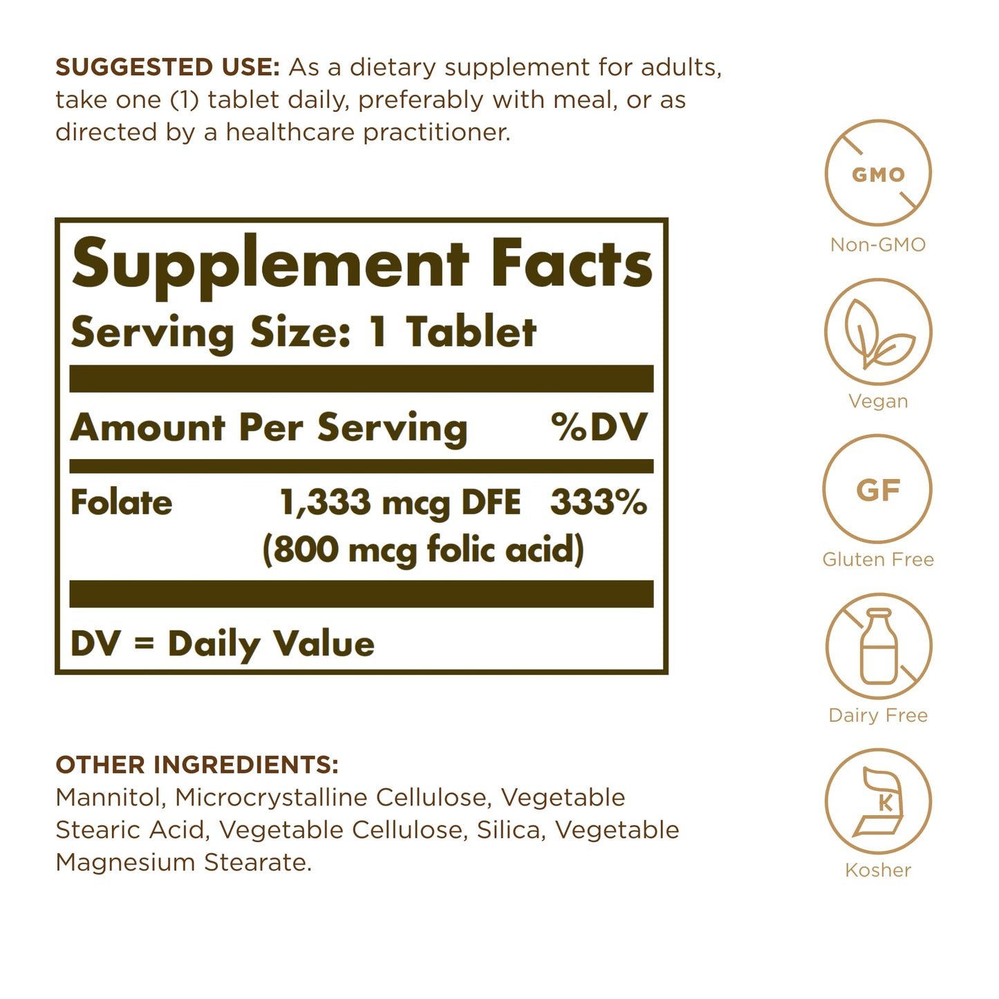 Solgar Folate 1333 mcg DFE Metafolin Prenatal Vitamin – Pack of 2 (200 Servings)