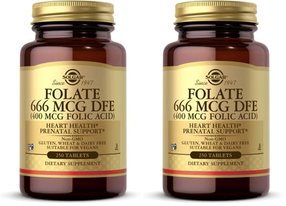 Solgar Folate 666 mcg DFE – 250 Tablets (Pack of 2) | Prenatal Support, Non-GMO, Vegan