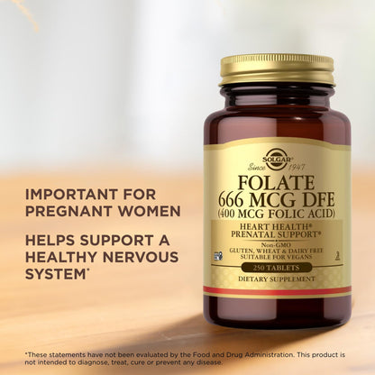 Solgar Folate 666 mcg DFE (Folic Acid 400 mcg) – 250 Tablets × 2 (500 Servings) | Prenatal Support, Non-GMO, Vegan, Gluten Free