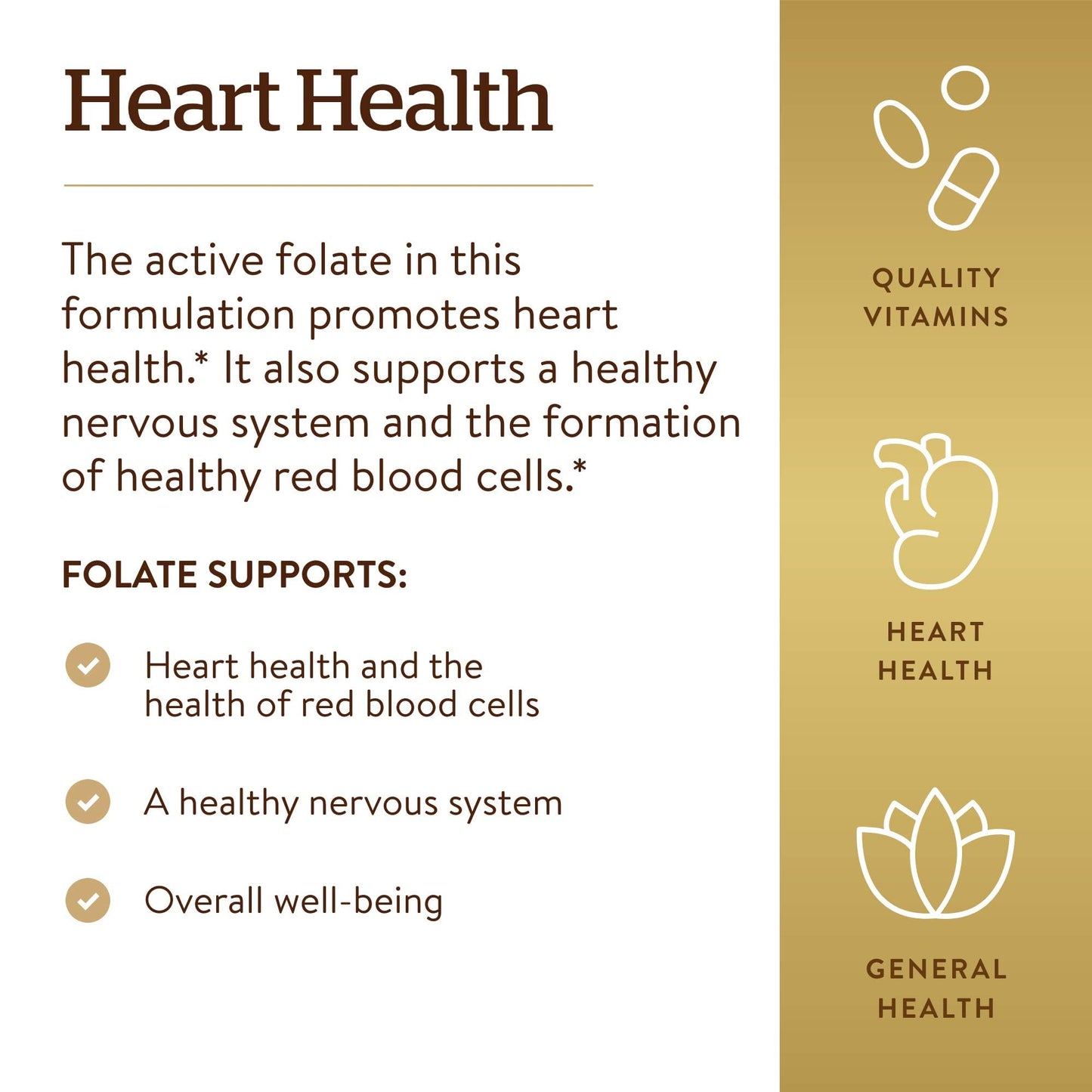 Solgar Folate 1,333 mcg DFE – 100 Tablets | 800 mcg Bio-Active Metafolin – Heart Health, Vegan, Non-GMO, Gluten Free, Kosher