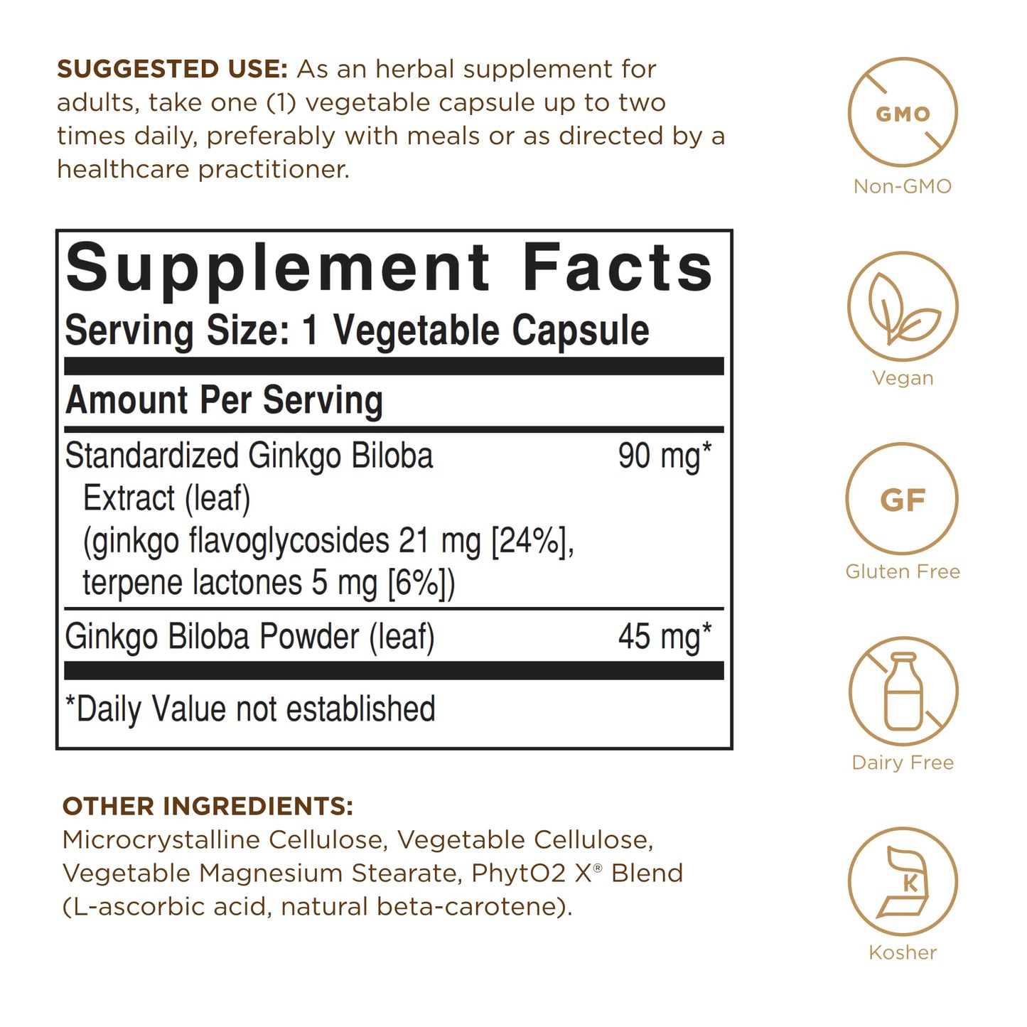Solgar Ginkgo Biloba Leaf Extract - 180 Veg Caps | SFP, Non-GMO