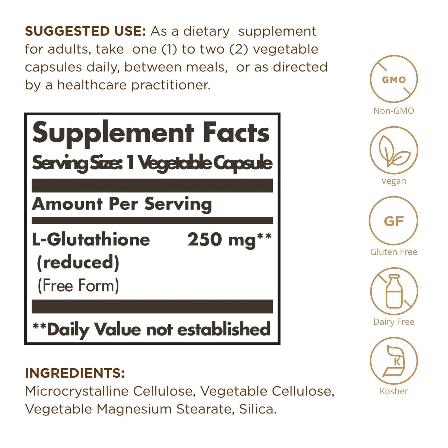 Solgar Reduced L-Glutathione 250 mg | 30 Veg Capsules - Non-GMO, Vegan, Gluten Free