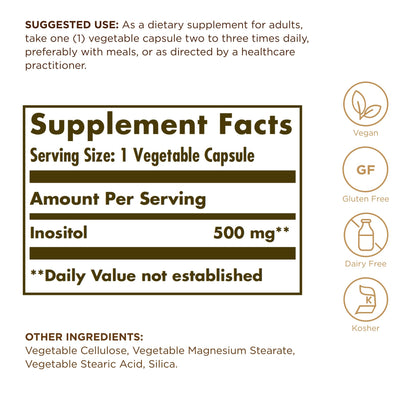 Solgar Inositol 500 mg – 100 Veg Capsules | Supports Cellular Function & Brain Health | Vegan, Gluten Free, Dairy Free, Kosher