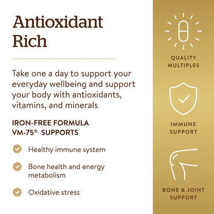 Solgar Iron-Free VM-75 Multivitamin with Chelated Minerals – 180 Tablets | Vegan, Gluten & Dairy Free