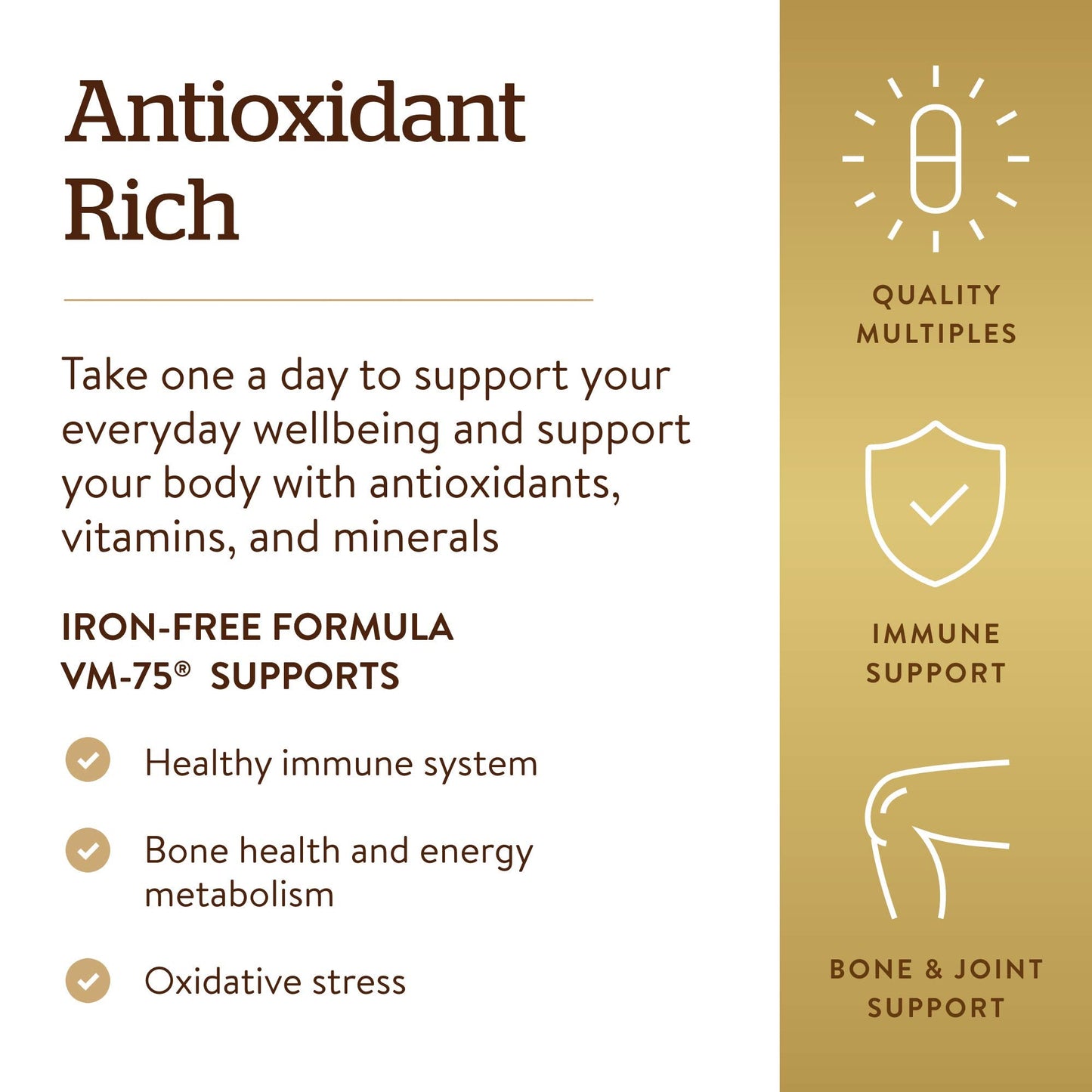Solgar Iron-Free VM-75 Multivitamin – Chelated Minerals, Vegan, 90 Servings