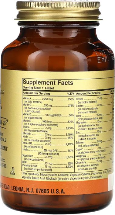 Solgar Iron-Free VM-75 Multivitamin – Chelated Minerals, Vegan, 90 Servings