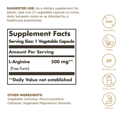 Solgar L-Arginine 500 mg - 100 Veg Capsules Pack of 2 | Nitric Oxide Stimulator, Non-GMO, Vegan, Gluten Free