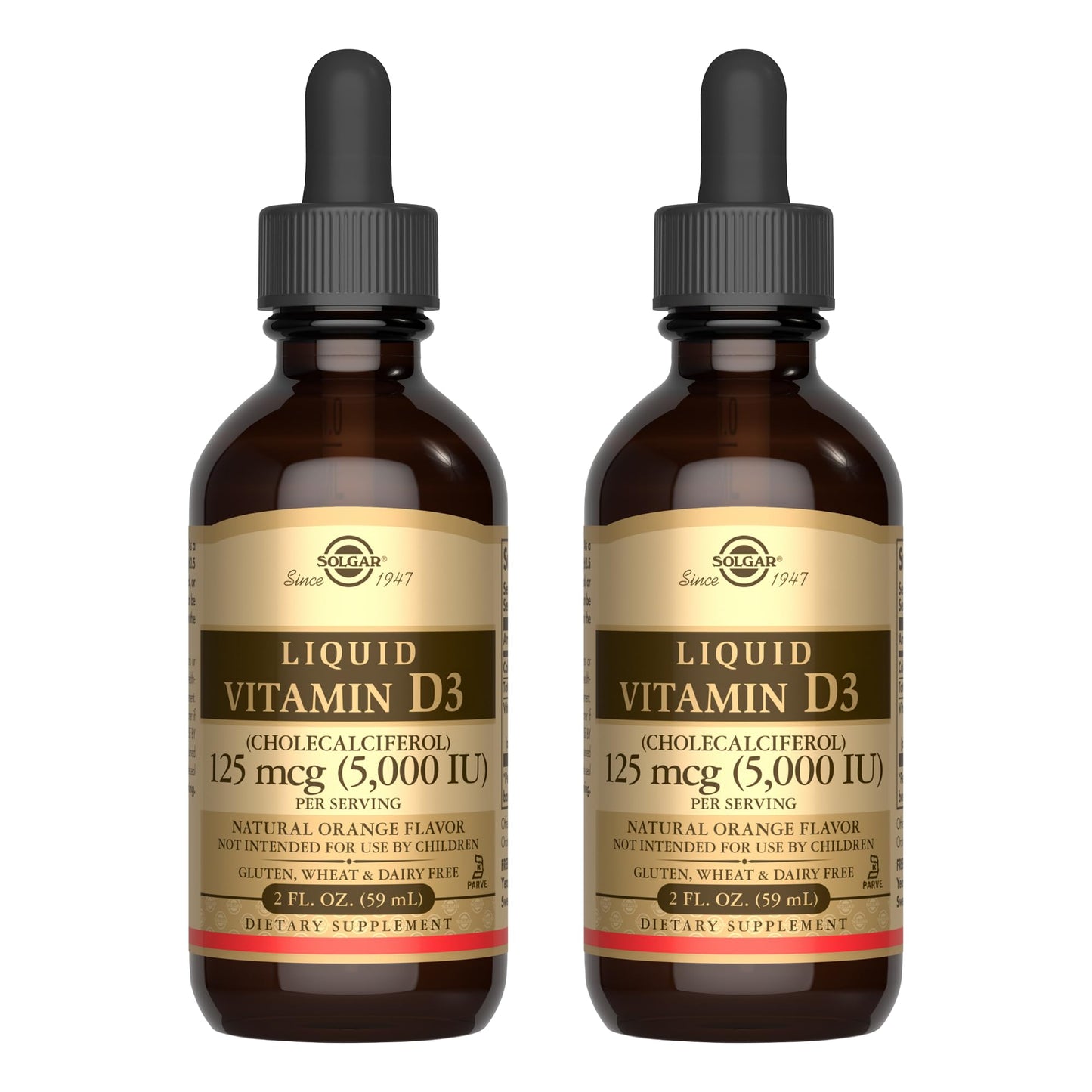 Solgar Liquid Vitamin D3 125 mcg (5000 IU) Orange Flavor – 2 oz Pack of 2