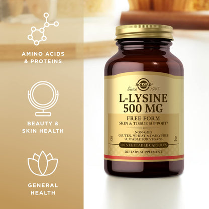 Solgar L-Lysine 500 mg - 300 Servings | Vegan, Non-GMO | Skin Support