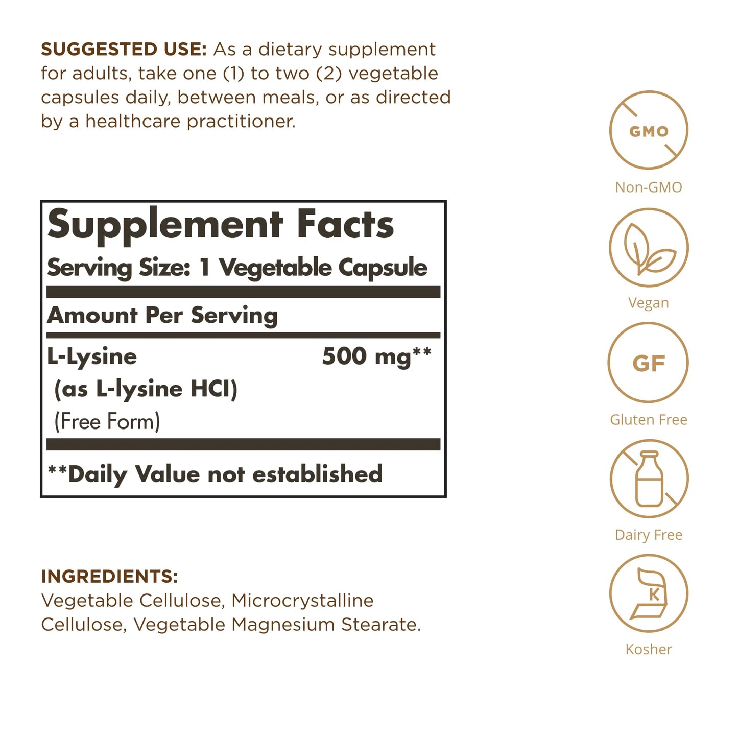 Solgar L-Lysine 500 mg - 300 Servings | Vegan, Non-GMO | Skin Support