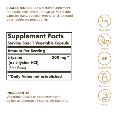 Solgar L-Lysine 500 mg - 300 Servings | Vegan, Non-GMO | Skin Support