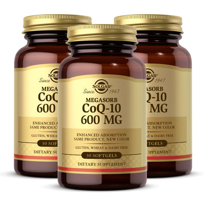 Solgar Megasorb CoQ-10 600 mg | 30 Softgels (Pack of 3) – Enhanced Absorption, Gluten Free, Dairy Free | 90 Servings