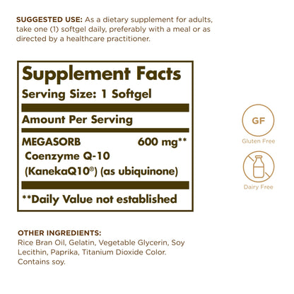 Solgar Megasorb CoQ-10 600 mg | 30 Softgels (Pack of 3) – Enhanced Absorption, Gluten Free, Dairy Free | 90 Servings