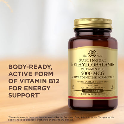 Solgar Methylcobalamin 5000 mcg Nuggets – Cherry Flavor, 180 Servings | Energy Metabolism, Vegan