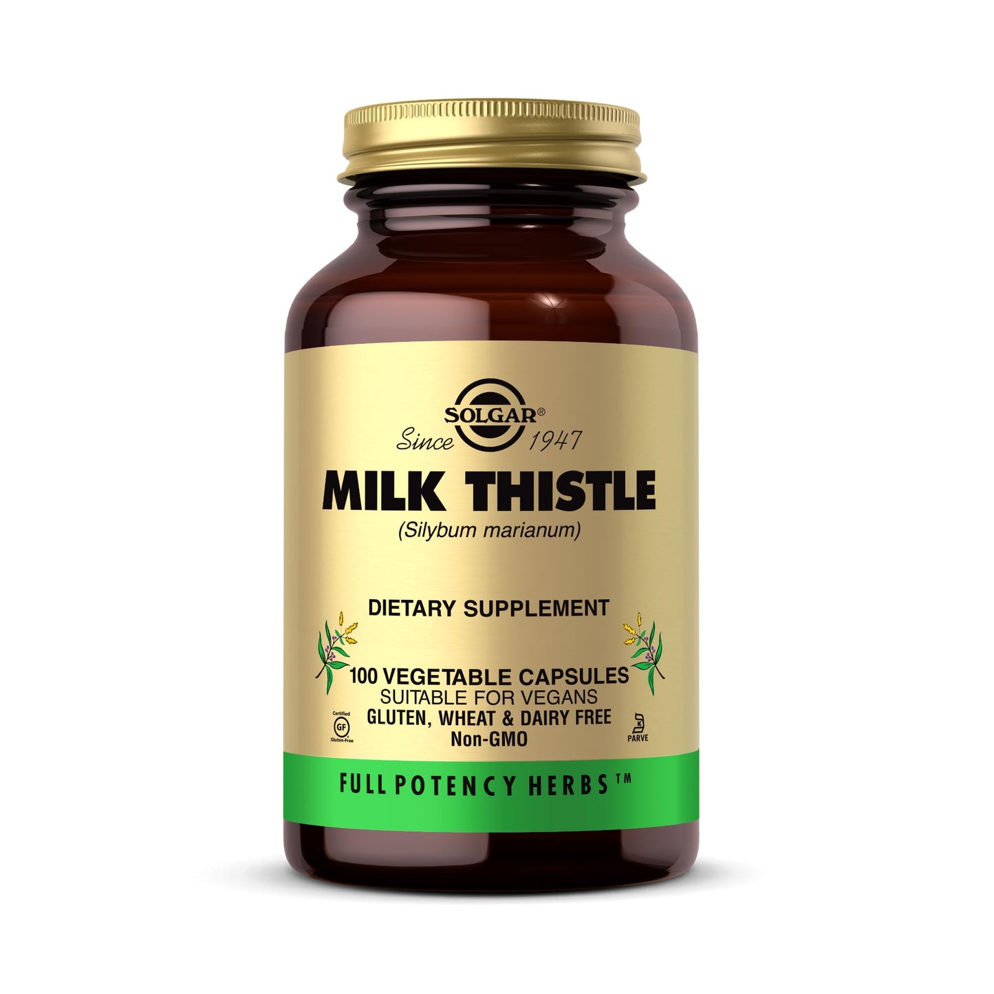 Solgar Milk Thistle - 100 Vegetable Capsules (Full Potency FP) - Non-GMO, Vegan, Gluten Free, Dairy Free, Kosher - 100 Servings