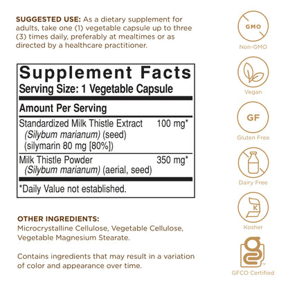 Solgar Milk Thistle - 250 Vegetable Capsules - Full Potency (FP) - Non-GMO, Vegan, Gluten Free, Dairy Free, Kosher - 250 Servings