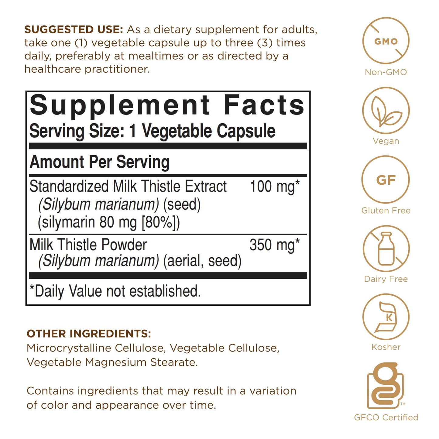 Solgar Milk Thistle - 100 Vegetable Capsules (Full Potency FP) - Non-GMO, Vegan, Gluten Free, Dairy Free, Kosher - 100 Servings