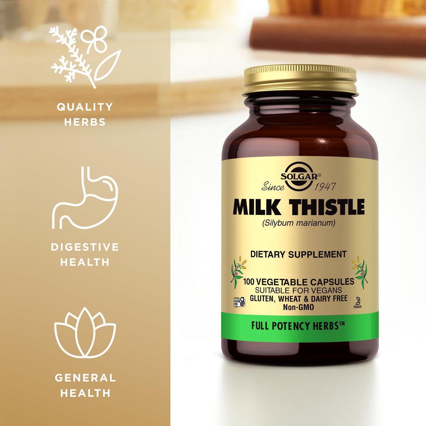 Solgar Milk Thistle - 100 Vegetable Capsules (Full Potency FP) - Non-GMO, Vegan, Gluten Free, Dairy Free, Kosher - 100 Servings