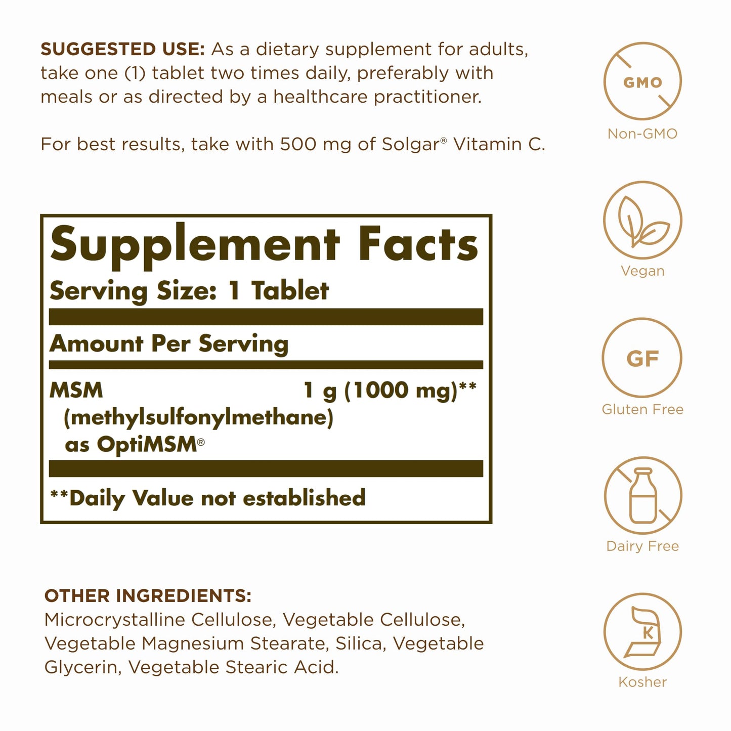Solgar MSM 1000 mg – 240 Servings (2 x 120 Tablets) – Joint Support, Vegan, Non-GMO
