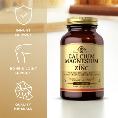 Solgar Calcium Magnesium Plus Zinc – 3-Pack (300 Tablets) for Bone & Nerve Health