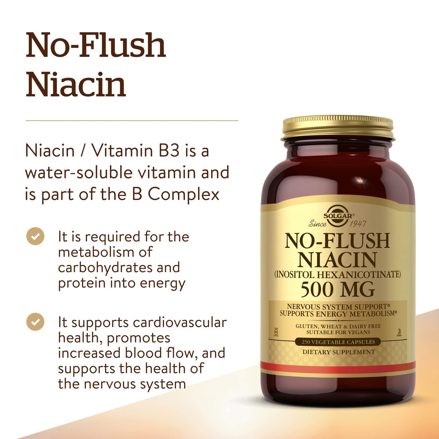 Solgar No-Flush Niacin 500 mg – 250 Veg Caps | Energy Metabolism