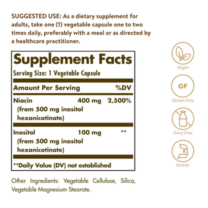 Solgar No-Flush Niacin 500 mg – 250 Veg Caps | Energy Metabolism