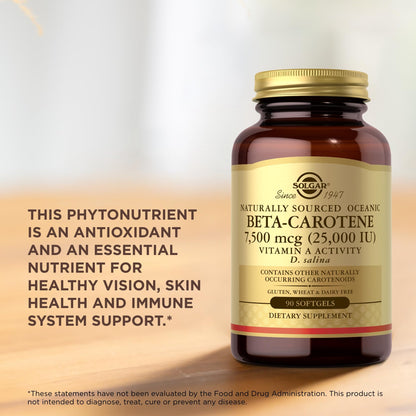 Solgar Oceanic Beta-Carotene 25,000 IU - 90 Softgels | 100% Natural Pro-Vitamin A, Gluten Free & Dairy Free