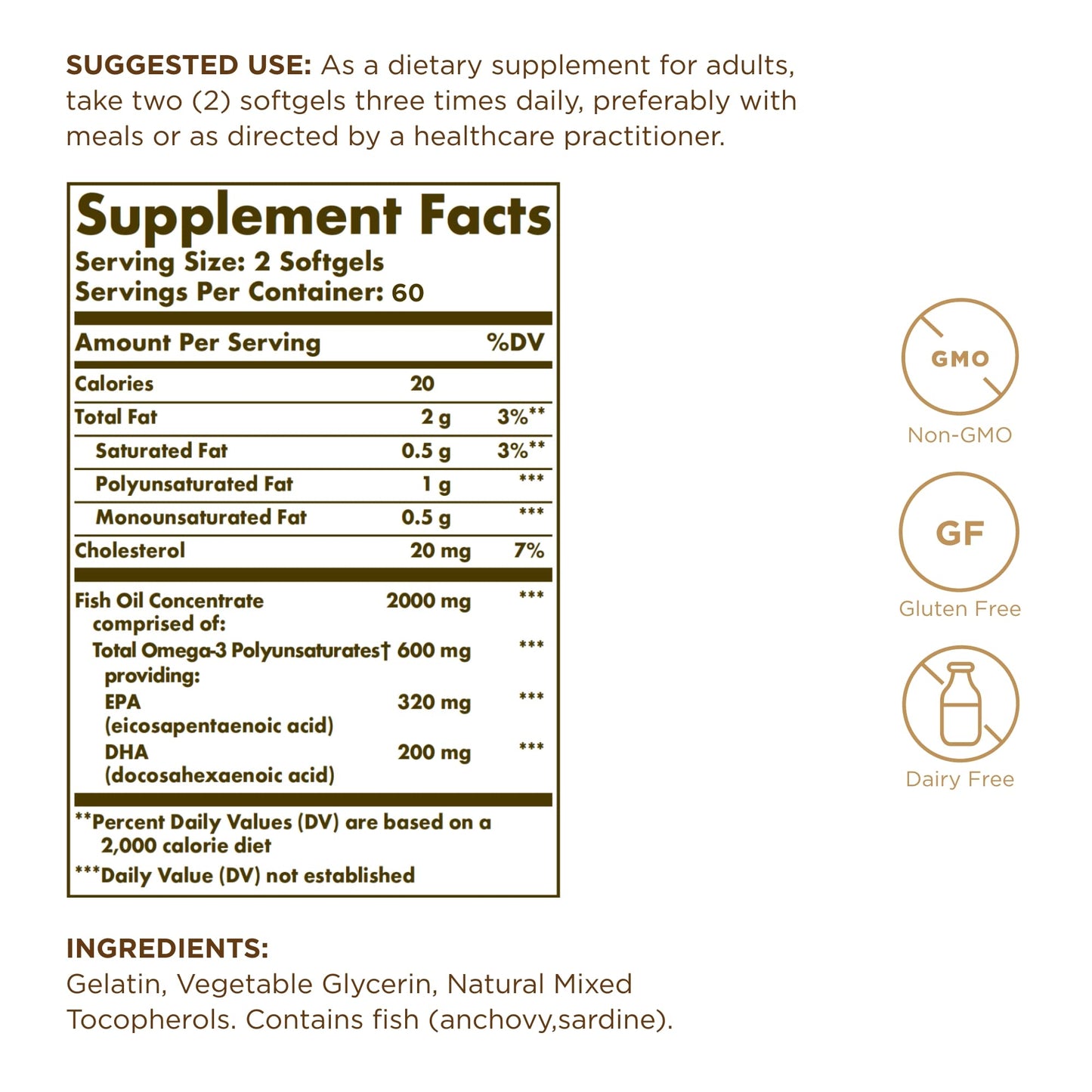 Solgar Omega-3 Fish Oil Concentrate • 120 Softgels • Joint & Metabolic Health • Gluten Free, Non-GMO, Dairy Free • 60 Servings