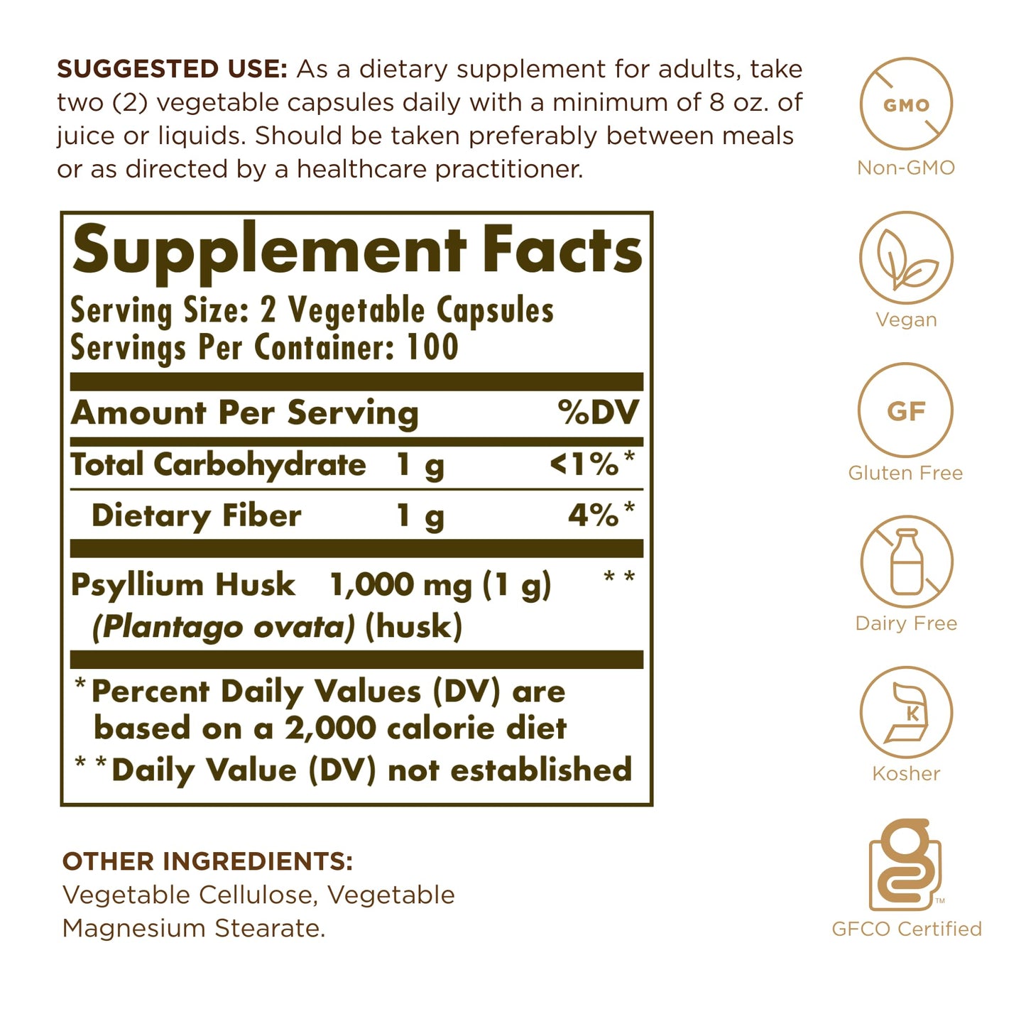 Solgar Psyllium Husks Fiber 500 mg - 200 Veg Capsules | Non-GMO, Vegan, Gluten Free, Kosher