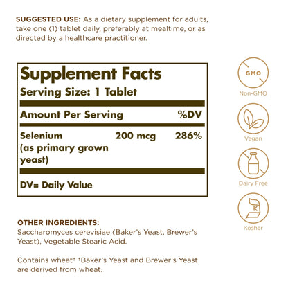 Solgar Selenium 200 mcg Tablets - 100 Count (Pack of 2) | Selenium Supplement