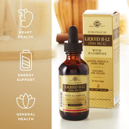 Solgar Sublingual B-12 with B-Complex – 2 fl oz (Pack of 2) | Vegan, Kosher, Gluten Free