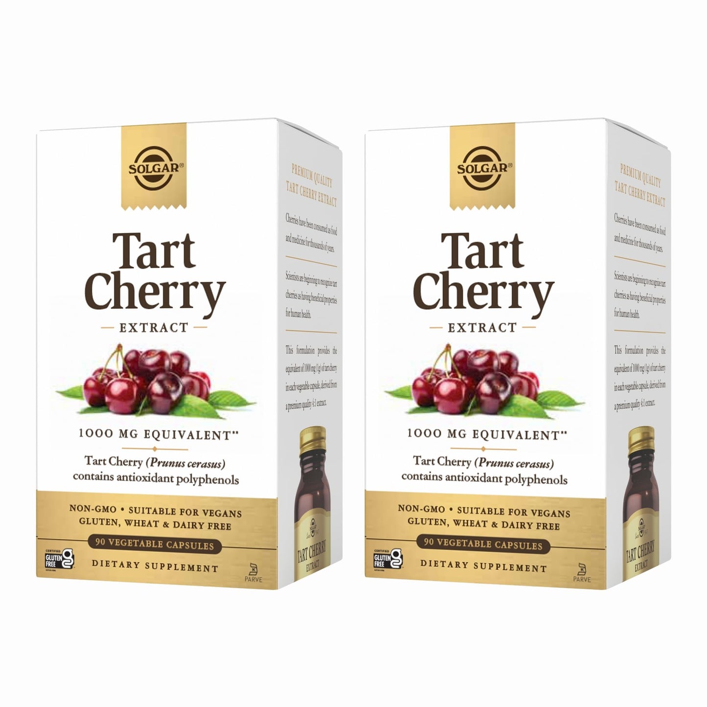 Solgar Tart Cherry 1000 mg – 180 Servings (Pack of 2, 90 Veg Capsules) | Antioxidant with Quercetin, Chlorogenic Acid & Anthocyanins