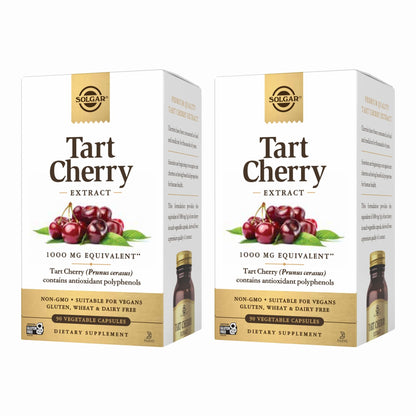 Solgar Tart Cherry 1000 mg – 180 Servings (Pack of 2, 90 Veg Capsules) | Antioxidant with Quercetin, Chlorogenic Acid & Anthocyanins