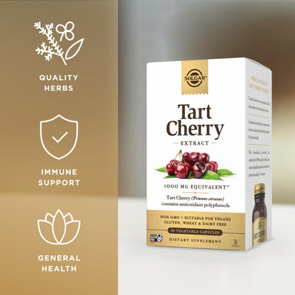 Solgar Tart Cherry 1000 mg – 180 Servings (Pack of 2, 90 Veg Capsules) | Antioxidant with Quercetin, Chlorogenic Acid & Anthocyanins