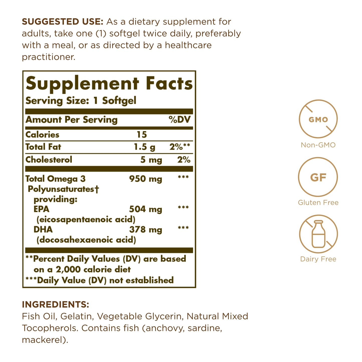 Solgar Triple Strength Omega-3 950 mg | 100 Softgels (Pack of 4) | Supports Joints & Skin Health | Non-GMO, Gluten Free, Dairy Free
