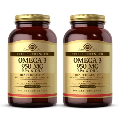 Solgar Triple Strength Omega-3 950 mg - 200 Servings (2-Pack) | Non-GMO, Gluten Free