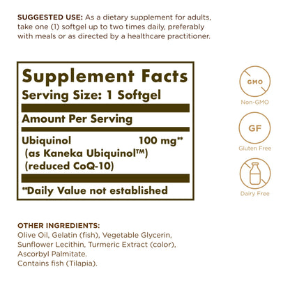 Solgar Ubiquinol 100 mg CoQ-10 Softgels – 100 Servings, Non-GMO, Gluten Free