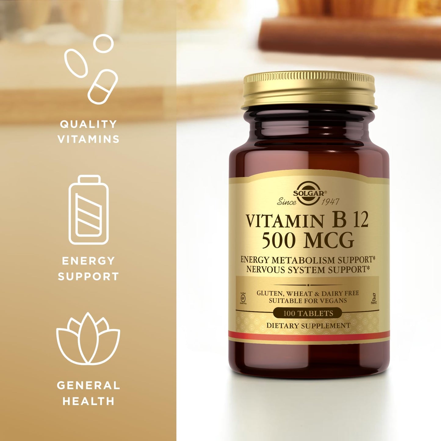 Solgar Vitamin B12 500 mcg – 100 Tablets (Pack of 2) – Vegan, Gluten Free, Dairy Free, Kosher