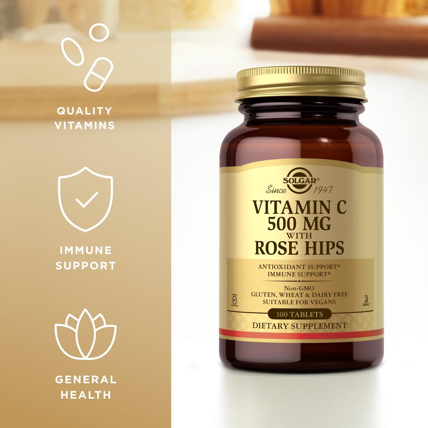 Solgar Vitamin C 500 mg with Rose Hips – 100 Tablets | Antioxidant & Immune Support