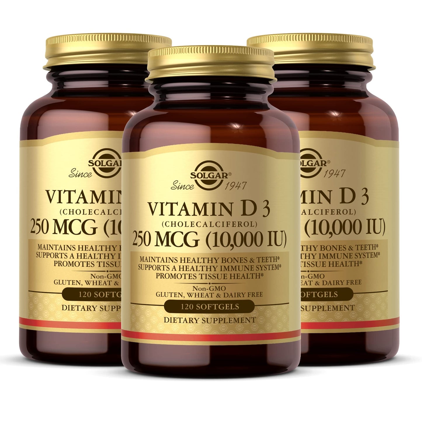 Solgar Vitamin D3 10,000 IU Softgels – 120 Count, 3 Pack | Bone, Muscle & Immune Support