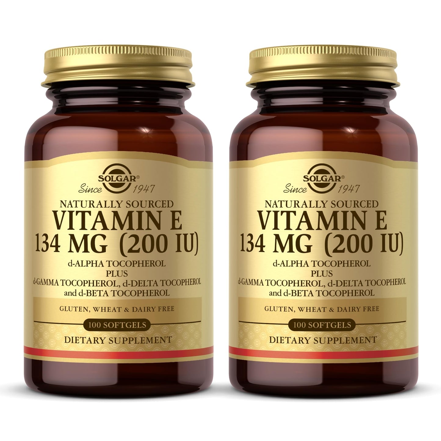 SOLGAR Vitamin E 200 IU - 100 Softgels (Pack of 2) – Natural Antioxidant & Immune Support