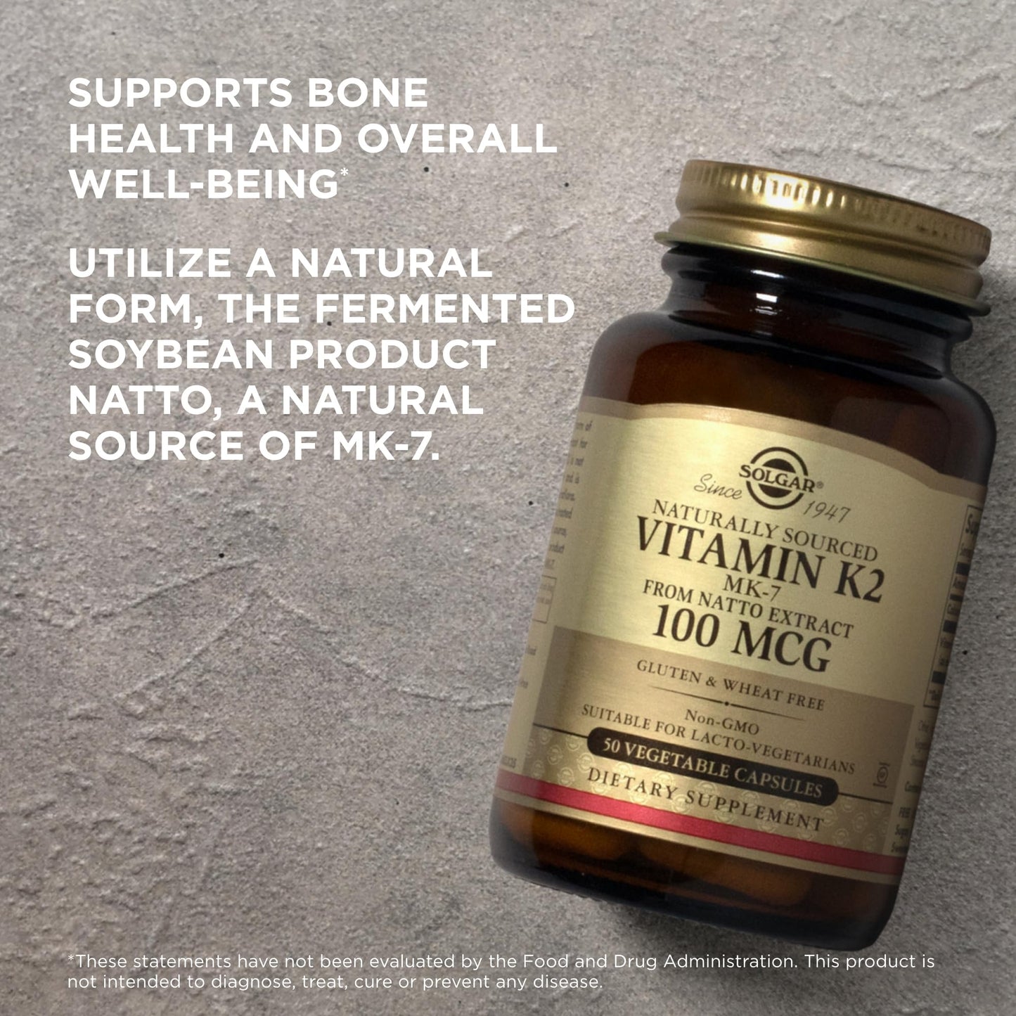 Solgar Vitamin K2 MK-7 100 mcg – 100 Servings (2 x 50 Veg Capsules) – Natto Whole Food, Gluten Free, Non-GMO