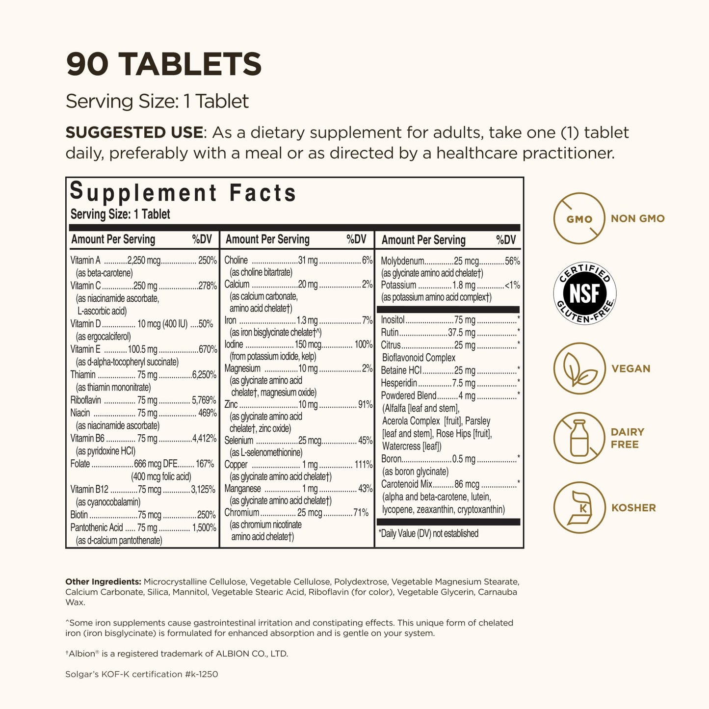 Solgar Formula VM-75, 90 Tablets – Multivitamin with Chelated Minerals | Vegan, Gluten Free, Dairy Free