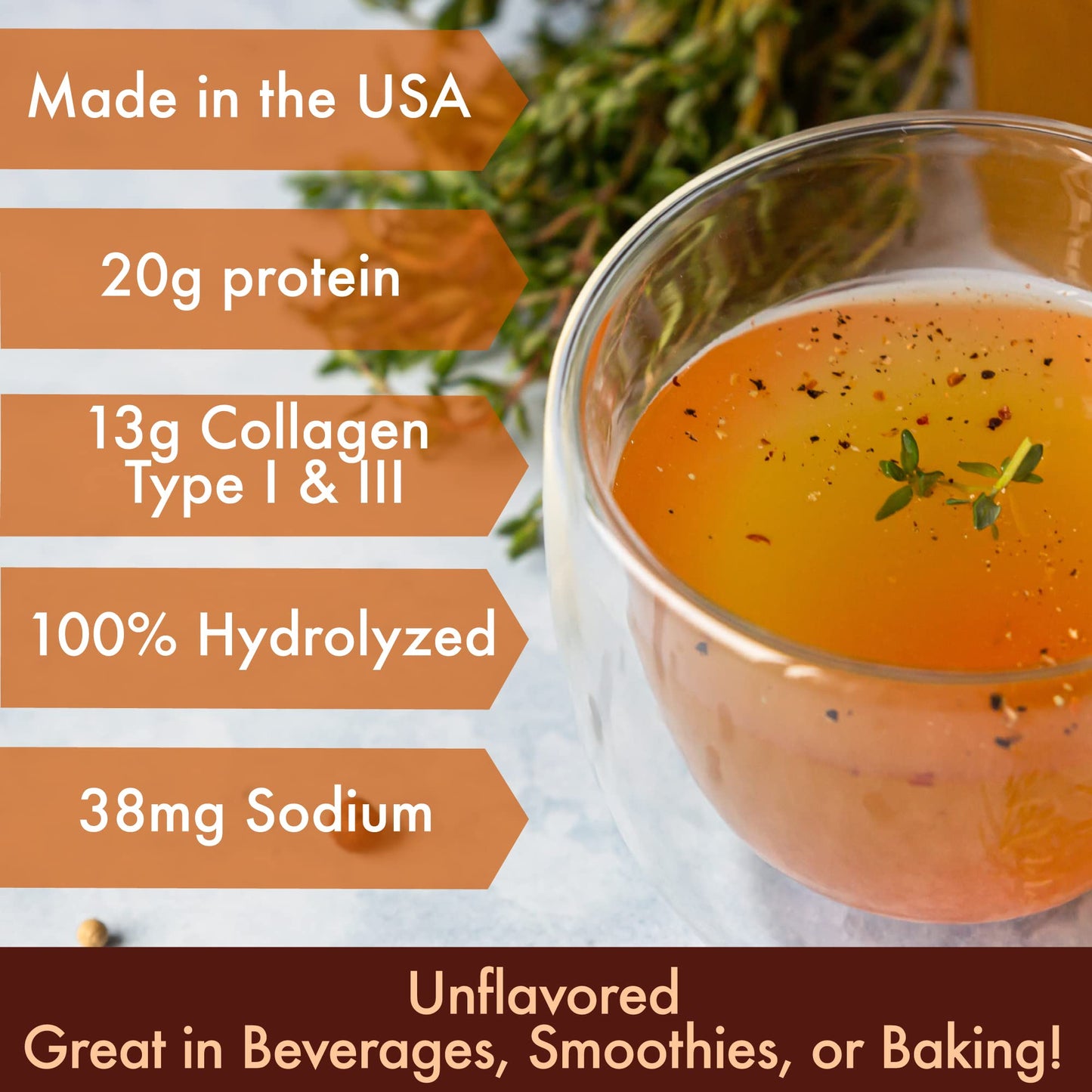 Solo Bone Broth Protein Powder – Low Sodium, Hydrolyzed Collagen I & III, Grass-Fed, 1 lb