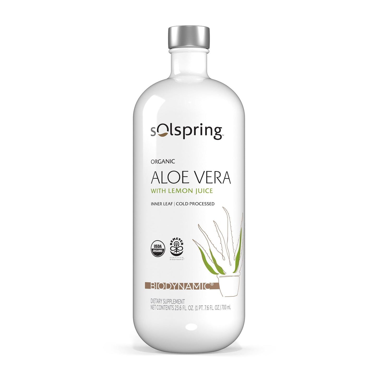Solspring Biodynamic Organic Aloe Vera Juice with Lemon – 700 mL (23.6 fl oz), USDA Organic, Unpasteurized | Dr. Mercola