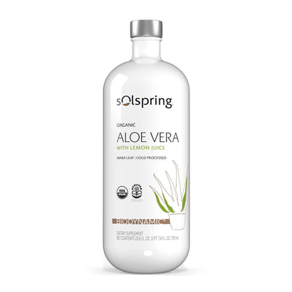 Solspring Biodynamic Organic Aloe Vera Juice with Lemon – 700 mL (23.6 fl oz), USDA Organic, Unpasteurized | Dr. Mercola
