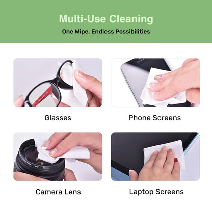 SOLWST Optix Lens Cleaning Wipes - 200 Pre-Moistened, Individually Wrapped Wipes for Eyeglasses, Lenses, Tablets & Screens