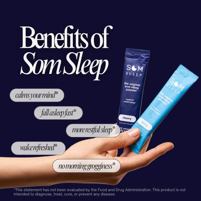 Som Sleep Restful Sleep Powder Mix – Melatonin, Magnesium, L-Theanine & GABA | Vegan, Zero Sugar, Keto Friendly – Cherry (10-Pack)